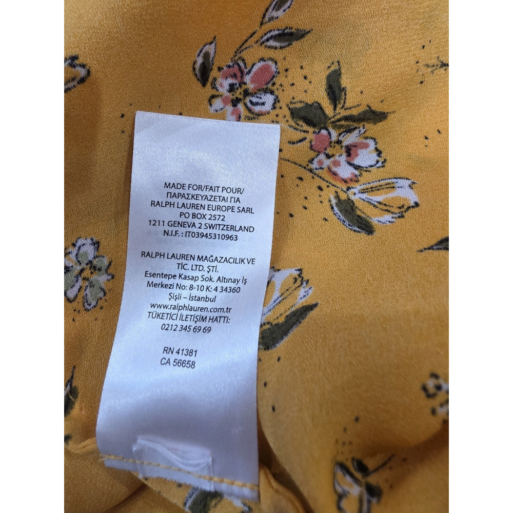 Lauren Ralph Lauren Yellow Floral Ruffle Blouse Button Front Long Sleeve Size S - Picture 12 of 12